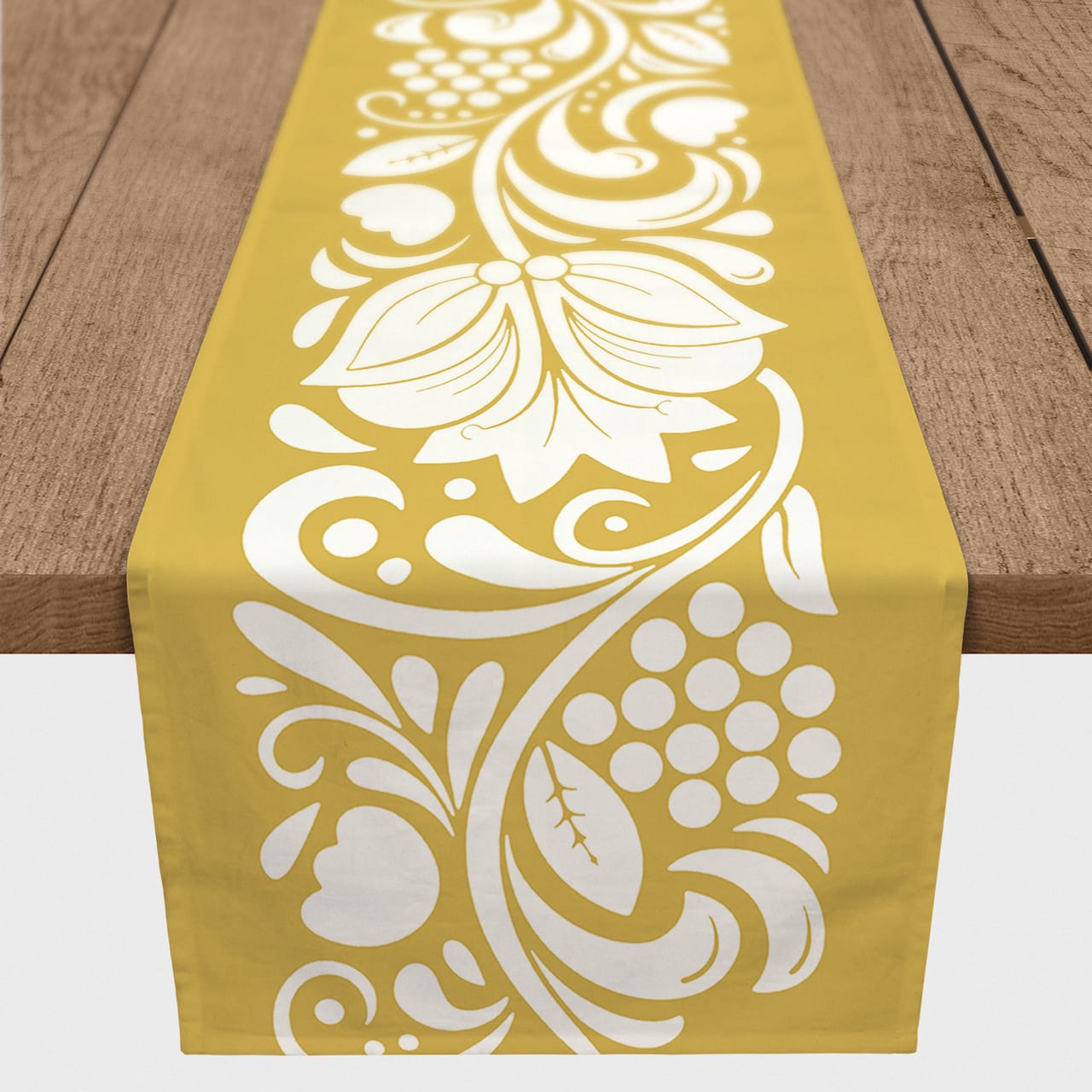 Folk Floral Yellow 16" x 90" Cotton Twill Runner